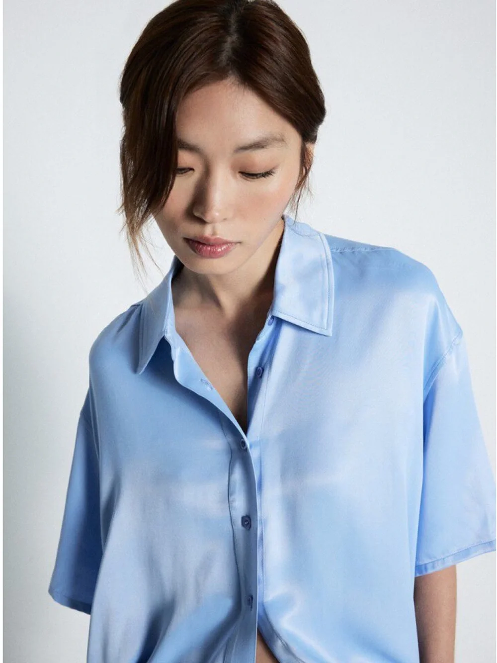 Silky Light Blue Button-Down Shirt for Sleep or Beach